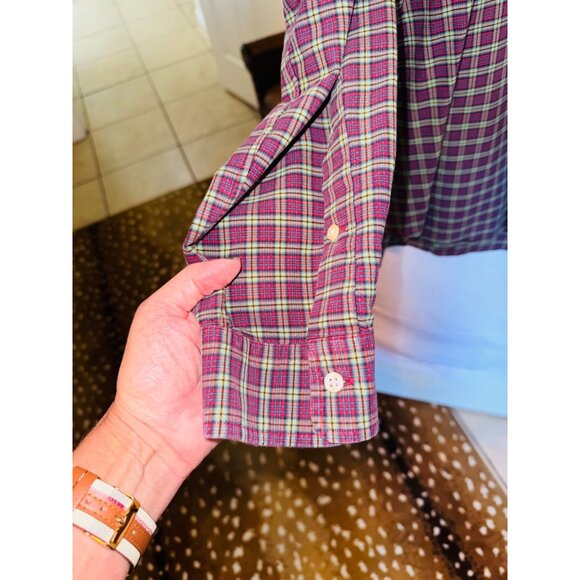 Ralph Lauren XL Maroon Plaid Long Sleeve Button-Down Shirt Cotton Blend Preppy - Picture 6 of 7